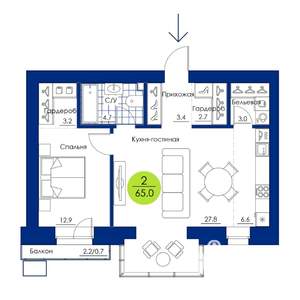 2-к квартира, строящийся дом, 65м2, 8/17 этаж