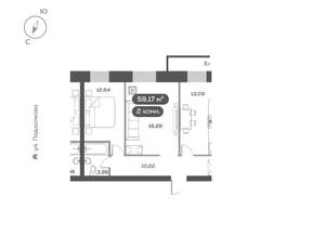 2-к квартира, вторичка, 59м2, 4/16 этаж