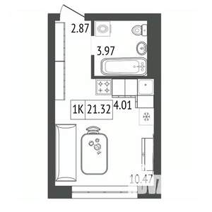 1-к квартира, строящийся дом, 21м2, 4/17 этаж