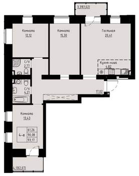 4-к квартира, строящийся дом, 93м2, 6/8 этаж