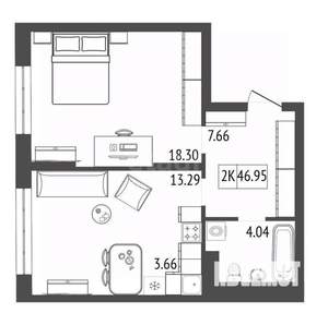 2-к квартира, вторичка, 47м2, 3/17 этаж