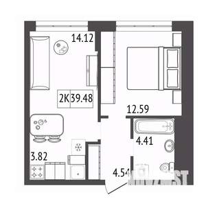 2-к квартира, вторичка, 39м2, 14/17 этаж