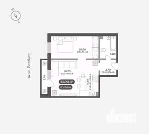 2-к квартира, вторичка, 51м2, 1/17 этаж