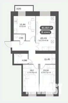 3-к квартира, вторичка, 82м2, 8/15 этаж