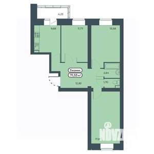 3-к квартира, вторичка, 72м2, 2/9 этаж