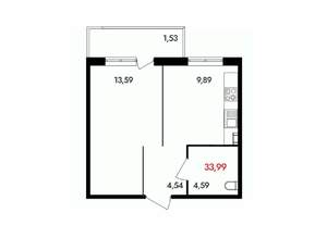 1-к квартира, вторичка, 34м2, 8/18 этаж