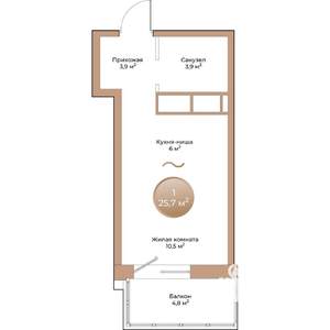 Студия квартира, вторичка, 26м2, 7/24 этаж