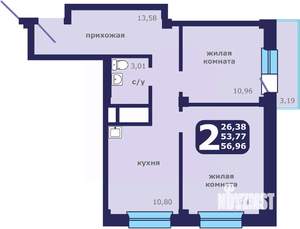 2-к квартира, вторичка, 57м2, 21/25 этаж