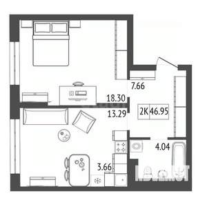 2-к квартира, вторичка, 47м2, 16/17 этаж