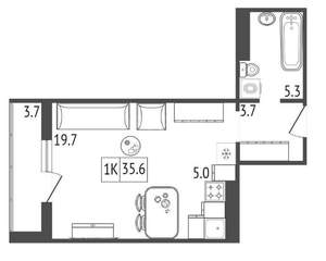 Студия квартира, вторичка, 36м2, 3/17 этаж