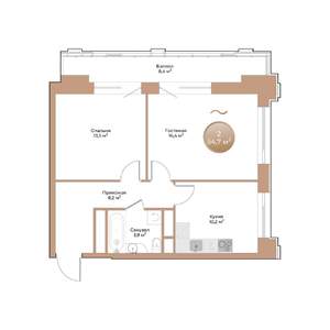 2-к квартира, строящийся дом, 55м2, 13/24 этаж