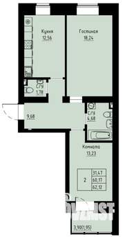 2-к квартира, строящийся дом, 62м2, 8/8 этаж