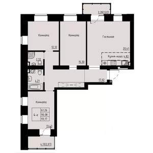 4-к квартира, строящийся дом, 93м2, 2/8 этаж