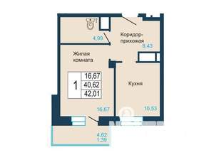 1-к квартира, сданный дом, 42м2, 4/18 этаж