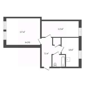 2-к квартира, вторичка, 46м2, 1/2 этаж