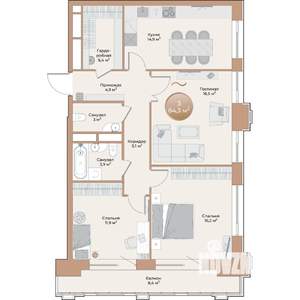 3-к квартира, строящийся дом, 84м2, 2/24 этаж