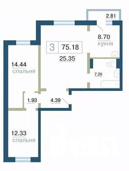3-к квартира, строящийся дом, 75м2, 16/17 этаж
