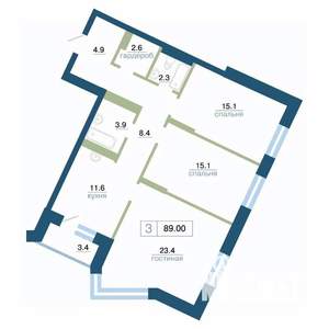3-к квартира, вторичка, 89м2, 7/24 этаж