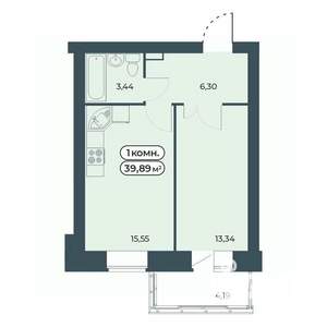 1-к квартира, строящийся дом, 40м2, 7/9 этаж
