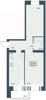 2-к квартира, строящийся дом, 61м2, 3/9 этаж
