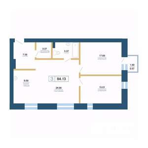 3-к квартира, вторичка, 84м2, 2/7 этаж