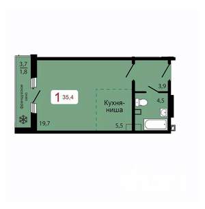 1-к квартира, строящийся дом, 35м2, 1/17 этаж