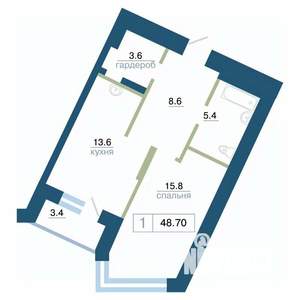 1-к квартира, строящийся дом, 49м2, 6/24 этаж
