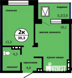 2-к квартира, строящийся дом, 39м2, 4/19 этаж