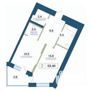 2-к квартира, вторичка, 53м2, 10/24 этаж