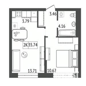2-к квартира, строящийся дом, 36м2, 5/17 этаж