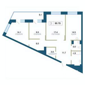 3-к квартира, вторичка, 91м2, 2/24 этаж