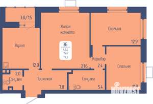 3-к квартира, строящийся дом, 77м2, 9/12 этаж