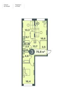 3-к квартира, строящийся дом, 76м2, 4/25 этаж