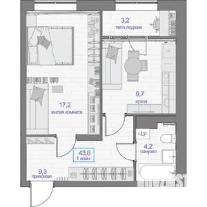 1-к квартира, вторичка, 44м2, 16/24 этаж