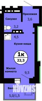 Студия квартира, строящийся дом, 22м2, 11/19 этаж