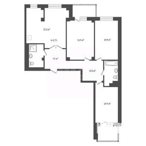 3-к квартира, вторичка, 100м2, 14/16 этаж