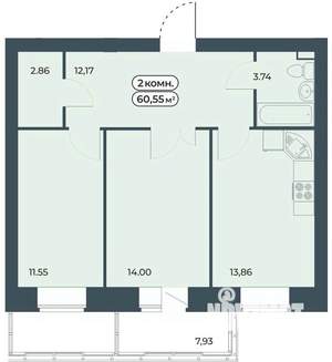 2-к квартира, вторичка, 61м2, 8/9 этаж