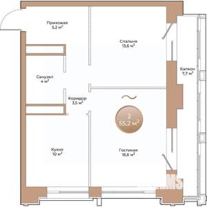 2-к квартира, строящийся дом, 55м2, 10/24 этаж