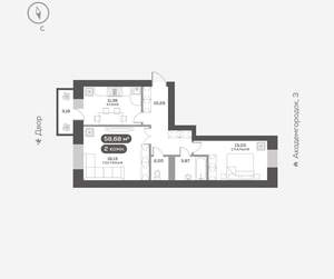 2-к квартира, вторичка, 59м2, 9/16 этаж