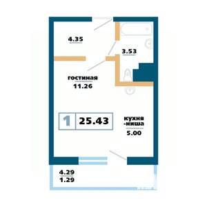 1-к квартира, строящийся дом, 25м2, 3/17 этаж