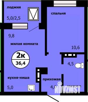 2-к квартира, строящийся дом, 36м2, 9/19 этаж
