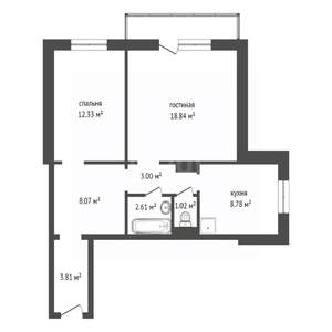 2-к квартира, вторичка, 60м2, 12/17 этаж