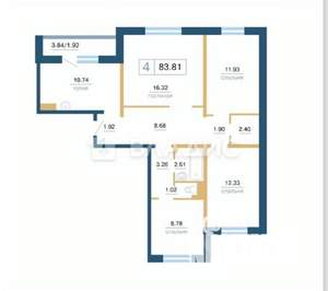 4-к квартира, сданный дом, 84м2, 11/17 этаж