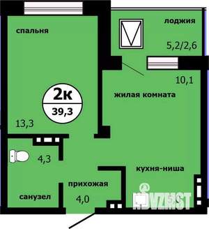2-к квартира, строящийся дом, 39м2, 15/19 этаж