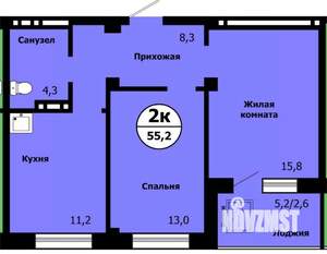 2-к квартира, сданный дом, 54м2, 18/19 этаж