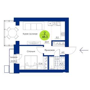 2-к квартира, вторичка, 48м2, 15/17 этаж