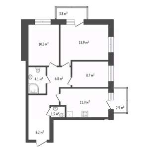 3-к квартира, вторичка, 68м2, 2/17 этаж