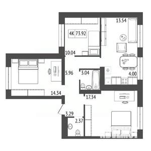 4-к квартира, строящийся дом, 74м2, 9/17 этаж