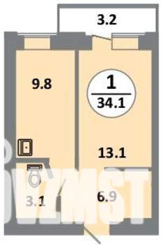 1-к квартира, строящийся дом, 34м2, 2/14 этаж