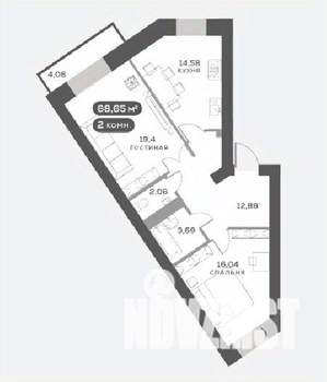 2-к квартира, вторичка, 69м2, 4/15 этаж